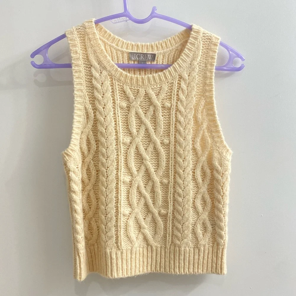 J.Crew Cream Knit Sweater Vest Preppy Classic Layering Size S